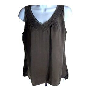 NWT Eddie Bauer 100% Silk Sleeveless Brown Relaxed Slip V Neck Top XSmall
